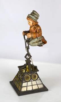 Leaded Glass Bulls-Eye Hanging Fixture with Dutch Figures & Four Sconces