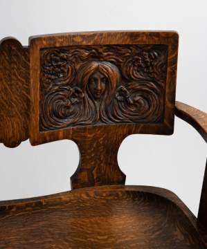 Arts & Crafts Symbolist Tiger Oak Bench Settee