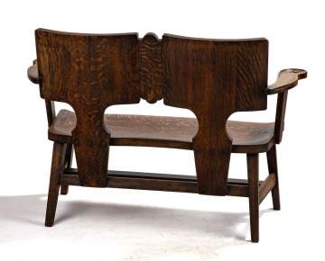 Arts & Crafts Symbolist Tiger Oak Bench Settee