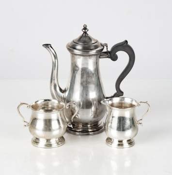 Paul Revere Reproduction Sterling Silver Coffee Pot, Creamer, & Sugar Bowl