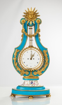 Very Rare Louis XVI Ormolu Mounted Sevres Bleu Celeste Porcelain Lyre Clock