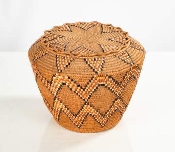Native American Salish Lidded Basket