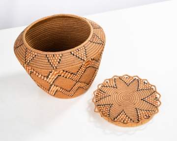 Native American Salish Lidded Basket