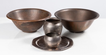 Roycroft Fruit Bowls & Silver-Plate Copper Vase, Bowl, & Octagon Plate