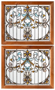 Pair of Leaded Glass Windows