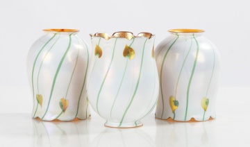 Three Decorated Art Glass Shades