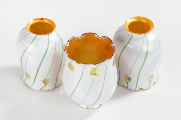 Three Decorated Art Glass Shades