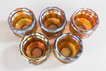 Five Steuben Gold Aurene Art Glass Shades