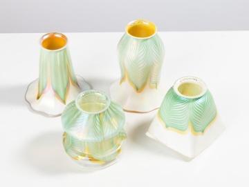 Four Quezal Pulled Feather Art Glass Shades
