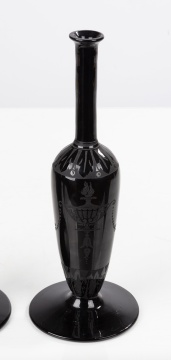 Pair of Steuben Acid Etched Mirror Black Bud Vases