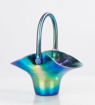 Steuben Blue Aurene Iridescent Basket