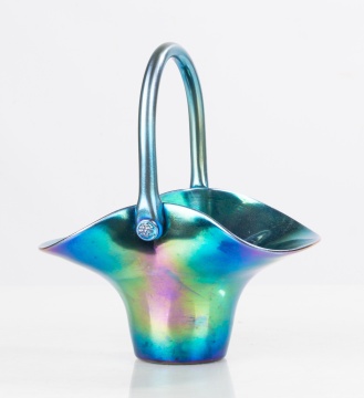 Steuben Blue Aurene Iridescent Basket