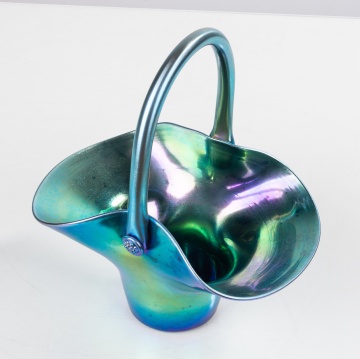 Steuben Blue Aurene Iridescent Basket