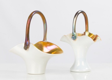 Steuben Gold Calcite Iridescent Baskets