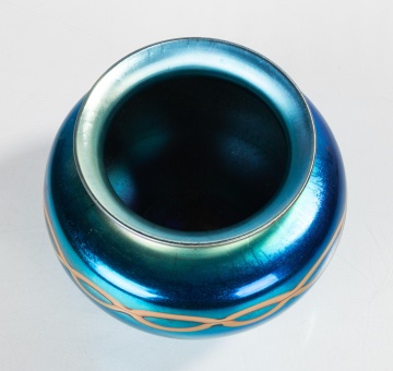 Steuben Blue Aurene Decorated Iridescent Vase