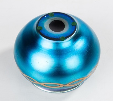 Steuben Blue Aurene Decorated Iridescent Vase