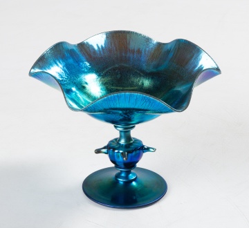 Steuben Blue Aurene Iridescent Compote / Tazza