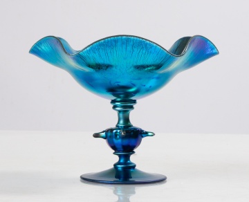 Steuben Blue Aurene Iridescent Compote / Tazza