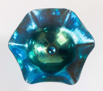Steuben Blue Aurene Iridescent Compote / Tazza