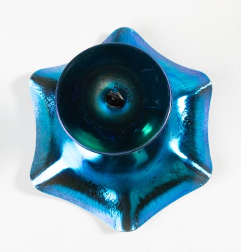 Steuben Blue Aurene Iridescent Compote / Tazza