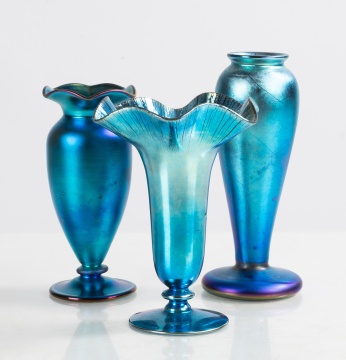 Steuben Blue Aurene Iridescent Vases