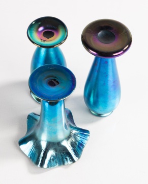 Steuben Blue Aurene Iridescent Vases