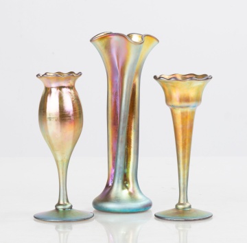 Steuben Gold Aurene Iridescent Cabinet Vases