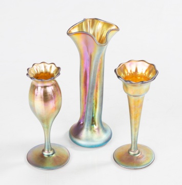 Steuben Gold Aurene Iridescent Cabinet Vases