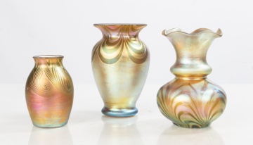 Steuben Gold Aurene Iridescent Cabinet Vases