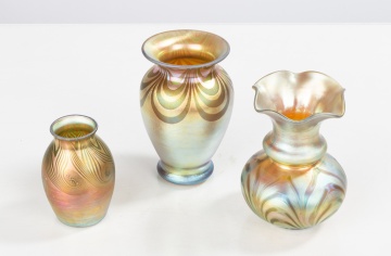 Steuben Gold Aurene Iridescent Cabinet Vases