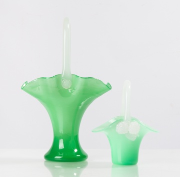 Steuben Green Jade & Alabaster Baskets