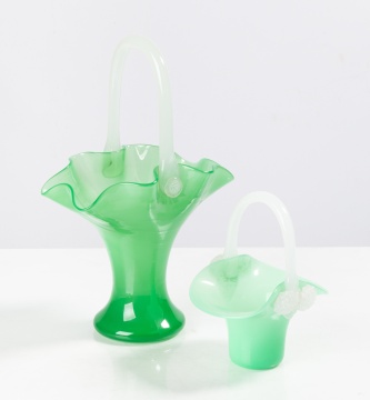Steuben Green Jade & Alabaster Baskets