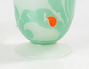 Steuben Green Jade & Alabaster Acid Etched Vases