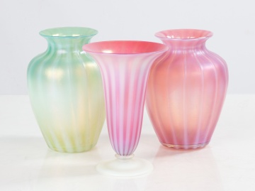 Steuben Oriental Poppy & Jade Iridescent Vases