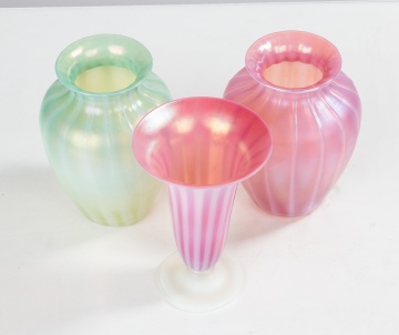 Steuben Oriental Poppy & Jade Iridescent Vases