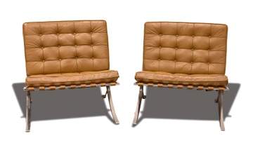 Ludwig Mies Van Der Rohe, Gerald R. Griffith, Pair of Early Barcelona Chairs & Ottomans