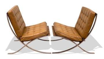 Ludwig Mies Van Der Rohe, Gerald R. Griffith, Pair of Early Barcelona Chairs & Ottomans