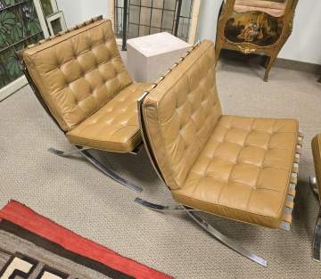 Ludwig Mies Van Der Rohe, Gerald R. Griffith, Pair of Early Barcelona Chairs & Ottomans