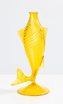 Steuben Yellow Optic Swirl Fish Vase
