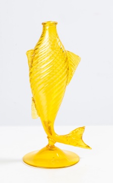 Steuben Yellow Optic Swirl Fish Vase
