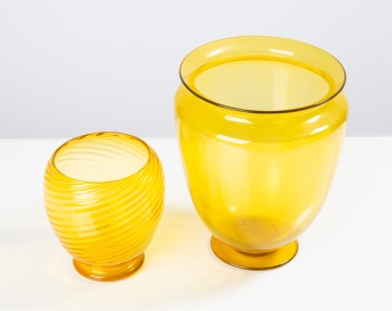 Steuben Bristol Yellow Centerpiece & Spiral Ribbed Vase