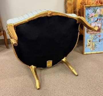 Two French Louis XV-Style Carved Giltwood Bergere & Fauteuil Armchairs