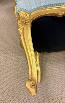 Two French Louis XV-Style Carved Giltwood Bergere & Fauteuil Armchairs