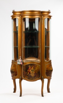 French Style Giltwood Vernis Martin Serpentine Vitrine