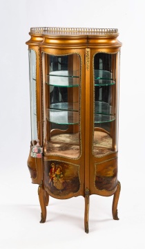 French Style Giltwood Vernis Martin Serpentine Vitrine