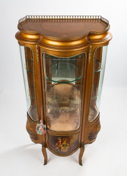 French Style Giltwood Vernis Martin Serpentine Vitrine