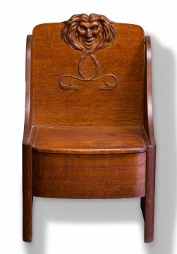 Oak Lift Top Hall Seat with Carved Mask
