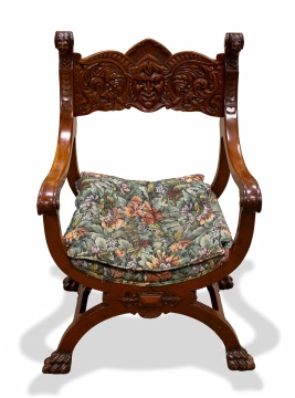 Jacobean Style U-Shaped Chair with Carved Faces