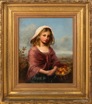 Edward John Cobbett (British, 1815-1899) Portrait of a Young Girl with Fruit Basket