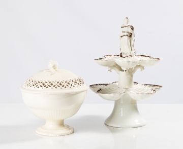 Leeds Pottery Creamware Chestnut Dish & Epergne